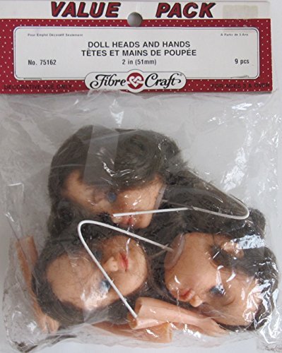 0028444175276 - FIBRE CRAFT VALUE PACK OF 3 VINYL DOLL HEADS 2 (51MM) & 3 PAIRS OF HANDS W EACH HEAD HAS BROWN COMBABLE HAIR & NECK WIRE