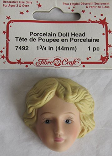 0028444529017 - FIBRE CRAFT 1 PC. OF PORCELAIN DOLL HEAD 44 MM (1-3/4) - 1/2 HEAD FACE W SANDY BLONDE HAIR
