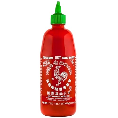 0028457000299 - THE ORIGINAL HUY FONG SRIRACHA, 17 OZ ROOSTER SRIRACHA CHILI SAUCE, SPICY FLAVOR HOT SAUCE W/CHILI PEPPER, LOW CARB CLASSIC COOK SRIRACHA CHILI PASTE FOR HOTDOGS EGGS BURGERS SOUPS TACOS, 3-PACK