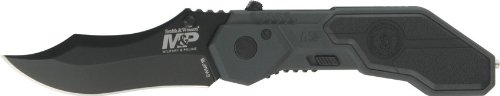 0028634701063 - SMITH & WESSON SWMP1B MILITARY AND POLICE KNIFE WITH MAGIC ASSISTED OPEN AND SCOOPED BACK DROP POINT BLADE, BLACK