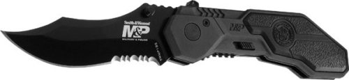 0028634701070 - SMITH & WESSON SWMP1BS MILITARY AND POLICE KNIFE WITH MAGIC ASSISTED OPEN AND SCOOPED BACK SERRATED BLADE, BLACK