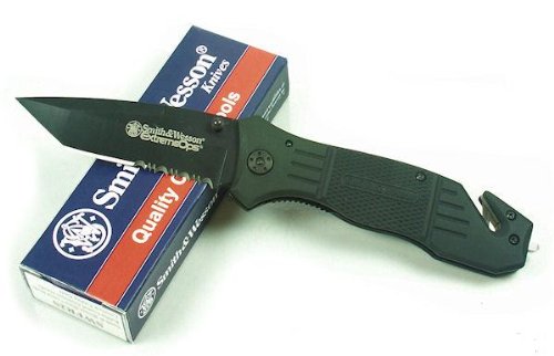 0028634701605 - SMITH & WESSON SWFR2S EXTREME OPS KNIFE WITH COATED TANTO BLADE AND RUBBER COATED HANDLE, BLACK