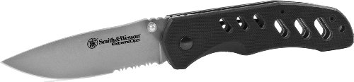 0028634705344 - SMITH AND WESSON CKG11S EXTREME OPS CLIP FOLDING KINFE, WITH 40-PERCENT SERRATED BEAD BLASTED BLADE G10 HANDLE
