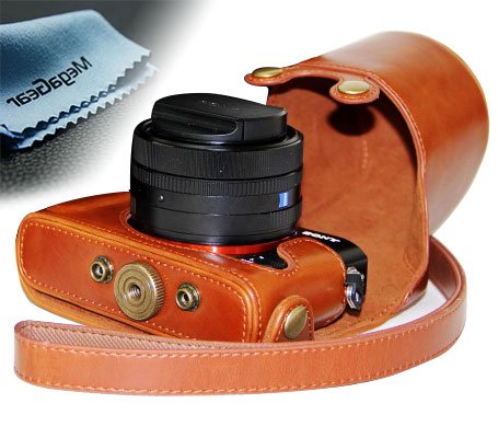 0028672140671 - MEGAGEAR EVER READY PROTECTIVE LIGHT BROWN LEATHER CAMERA CASE, BAG FOR SONY DSC-RX1 RX1