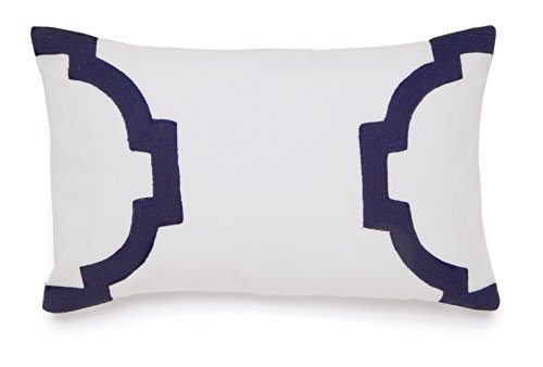 0028828142597 - JILL ROSENWALD COPLEY COLLECTION HAMPTON LINK DECORATIVE PILLOW, 12 BY 20-INCH, WHITE WITH NAVY EMBROIDERY