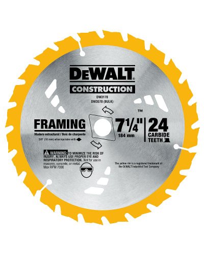 0028874031784 - DEWALT DW3578 SERIES 20 7-1/4-INCH 24 TOOTH ATB THIN KERF FRAMING SAW BLADE WITH 5/8-INCH AND DIAMOND KNOCKOUT ARBOR