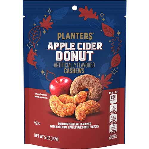 0029000325685 - PLANTERS APPLE CIDER DONUT ARTIFICIALLY FLAVORED WHOLE CASHEWS, PARTY SNACKS, PLANT-BASED PROTEIN 5 OZ BAG