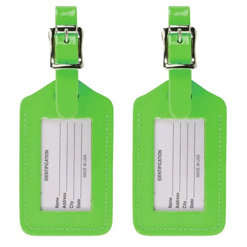 0029275091421 - LEWIS N. CLARK 2-PACK NEON LEATHER LUGGAGE TAG, GREEN, ONE SIZE