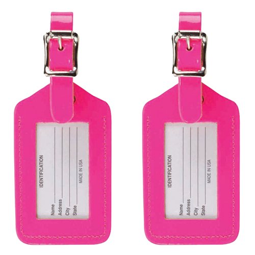 0029275091438 - LEWIS N. CLARK 2-PACK NEON LEATHER LUGGAGE TAG, PINK, ONE SIZE