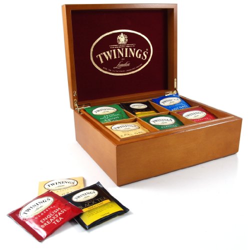 0029441076498 - TWININGS 6 COMPARTMENT WOOD TEA BOX FILLED WITH 50 HAND SELECTED TEA BAGS