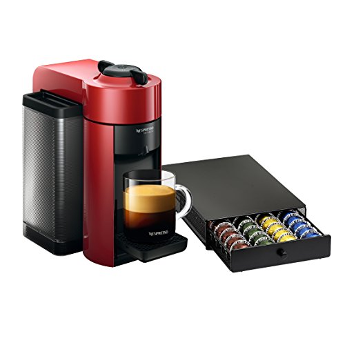 0029441098711 - NESPRESSO VERTUOLINE EVOLUO CHERRY RED COFFEE AND ESPRESSO MAKER WITH BONUS 40 CAPSULE STORAGE DRAWER