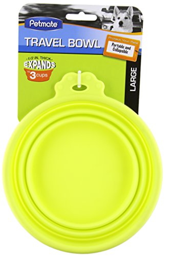 0029695233708 - PETMATE 23370 SILICONE ROUND 3-CUP TRAVEL BOWL FOR PETS, GO-GO GREEN