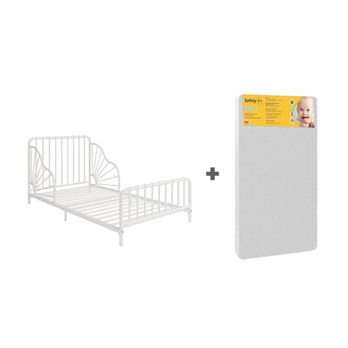 0029986806000 - LITTLE SEEDS QUINN WHIMSICAL METAL BED WITH SAFETY 1ST NIGHTY NIGHT BABY & TODDLER MATTRESS, OFF WHITE