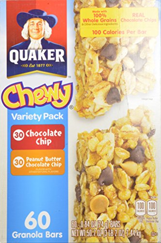 0030000317075 - QUAKER CHEWY VARIETY PACK 60 GRANOLA BARS (PEANUT BUTTER AND CHOCOLATE CHIP), 50.7OZ