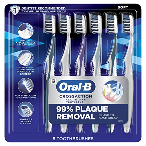 0300416681085 - ORAL-B CROSSACTION ALL IN ONE SOFT TOOTHBRUSHES, DEEP PLAQUE REMOVAL, 6 COUNT