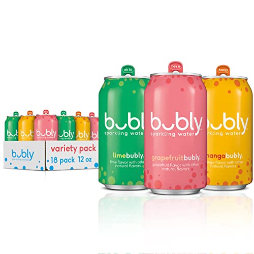 0300717184735 - BUBLY SPARKLING WATER, TROPICAL THRILL VARIETY PACK, 12 FL OZ CANS (18 PACK)