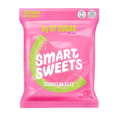 0300717382049 - SMARTSWEETS NEW SOURMELON BITES, CANDY WITH LOW SUGAR (3G), LOW CALORIE, PLANT-BASED, FREE FROM SUGAR ALCOHOLS, NO ARTIFICIAL COLORS OR SWEETENERS, SOUR WATERMELON, 1.8 OUNCE (PACK OF 12), 21.6 OUNCE