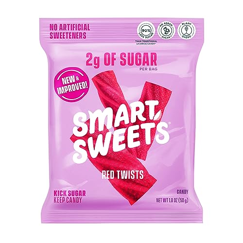 0300718659508 - SMARTSWEETS RED TWISTS, 1.8OZ (PACK OF 12), LICORICE GUMMY CANDY WITH LOW SUGAR (2G), LOW CALORIE , NO ARTIFICIAL SWEETENERS, PLANT-BASED, GLUTEN-FREE, HEALTHY SNACK FOR KIDS & ADULTS