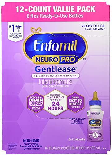 0300875123942 - ENFAMIL GENTLEASE BABY FORMULA, REDUCES FUSSINESS, CRYING, GAS AND SPIT-UP IN 24 HOURS, DHA & CHOLINE TO SUPPORT BRAIN DEVELOPMENT, READY-TO-USE, 8 FL OZ (24 COUNT)
