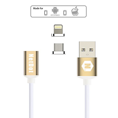 3010860700573 - NETDOT MAGNETIC TPE CHARGING CABLE WITH 1 LIGHTNING ADAPTER AND 1 MICRO-USB ADAPTER COMPATIBLE WITH BOTH ANDROID PHONE AND IPHONE (GOLD)