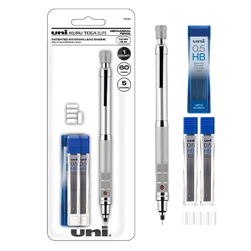 0030246701379 - UNIBALL KURU TOGA ELITE MECHANICAL PENCIL STARTER KIT WITH SILVER BARREL AND 0.5MM TIP, 60 LEAD REFILLS, AND 5 PENCIL ERASER REFILLS, HB #2, OFFICE SUPPLIES, SCHOOL SUPPLIES, DRAFTING(PACK OF 1)