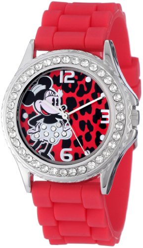 0030506273035 - DISNEY WOMEN'S MN1055 RHINESTONE ACCENT MINNIE MOUSE RED RUBBER STRAP WATCH