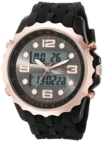 0030506277149 - U.S. POLO ASSN. SPORT MEN'S US9124 BLACK RUBBER STRAP AND GOLD-TONE ANALOG-DIGITAL WATCH