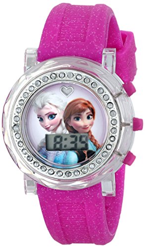 0030506361169 - DISNEY KIDS' FZN3580 FROZEN ANNA AND ELSA FLASHING-DIAL WATCH WITH GLITTER PINK RUBBER BAND