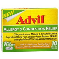 0305730196109 - ADVIL ALLERGY AND CONGESTION RELIEF CHLORPHENIRAMINE MALEATE 4 MG ANTIHISTAMINE IBUPROFEN 200 MG PAIN RELIEVER FEVER REDUCER PHENYLEPHRINE HCL 10 MG NASAL DECONGESTANT 10 COATED TABLETS (2 PACK)