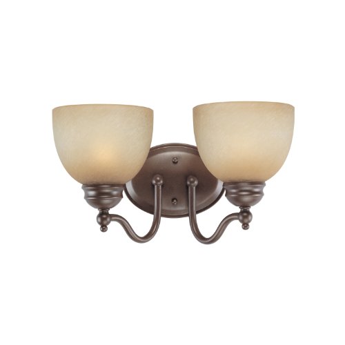0030721694523 - WESTINGHOUSE LIGHTING 6945200 TWO-LIGHT INTERIOR WALL FIXTURE, SADDLE BRONZE FINISH WITH ANTIQUE AMBER SCAVO GLASS