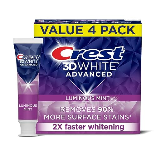 0030772001462 - CREST 3D WHITE LUMINOUS MINT TEETH WHITENING TOOTHPASTE, 3.7 OZ, PACK OF 4