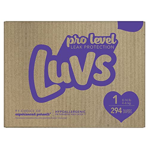 0030772035238 - DIAPERS SIZE 1, 294 COUNT - LUVS PRO LEVEL LEAK PROTECTION HYPOALLERGENIC DISPOSABLE BABY DIAPERS FOR SENSITIVE SKIN (PACKAGING MAY VARY)
