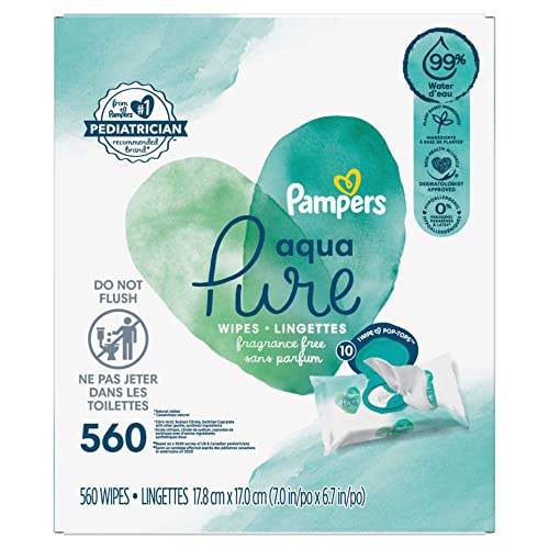 0030772043738 - BABY WIPES, PAMPERS AQUA PURE SENSITIVE WATER BABY DIAPER WIPES, HYPOALLERGENIC AND UNSCENTED, 10X POP-TOP PACKS, 560 COUNT (PACKAGING MAY VARY)