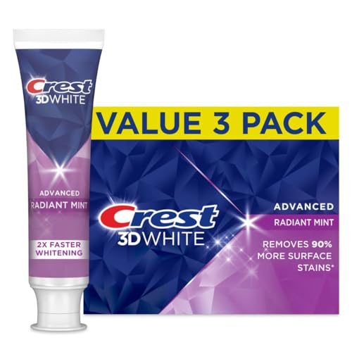 0030772103371 - CREST 3D WHITE ADVANCED TEETH WHITENING TOOTHPASTE, RADIANT MINT, 3.3 OZ, PACK OF 3