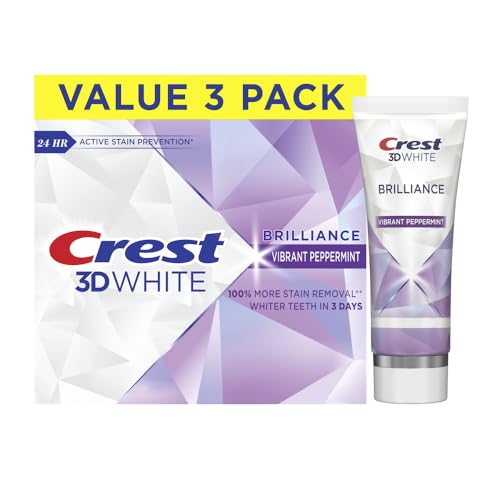 0030772116289 - CREST 3D WHITE BRILLIANCE VIBRANT PEPPERMINT TEETH WHITENING TOOTHPASTE, 4.6 OZ PACK OF 3, ANTICAVITY FLUORIDE TOOTHPASTE, 100% MORE SURFACE STAIN REMOVAL, 24 HOUR ACTIVE STAIN PREVENTION
