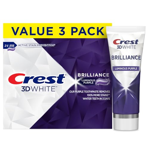 0030772116296 - CREST 3D WHITE BRILLIANCE LUMINOUS PURPLE TEETH WHITENING TOOTHPASTE, 4.6 OZ PACK OF 3, ANTICAVITY FLUORIDE TOOTHPASTE, 100% MORE SURFACE STAIN REMOVAL, 24 HOUR ACTIVE STAIN PREVENTION