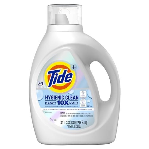 0030772122327 - TIDE HYGIENIC CLEAN HEAVY DUTY 10X FREE LIQUID LAUNDRY DETERGENT, UNSCENTED, 74 LOADS, 105 OZ, HE COMPATIBLE