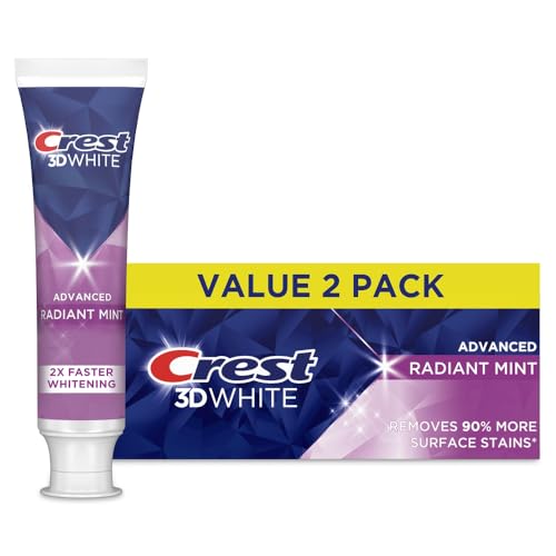 0030772125465 - CREST 3D WHITE ADVANCED TEETH WHITENING TOOTHPASTE, RADIANT MINT, 3.3 OZ, PACK OF 2