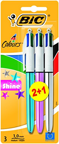 3086123307520 - BIC 4 COLOUR SHINE BALL PENS (PACK OF 3)