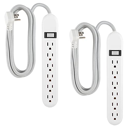 0030878607148 - CORDINATE 6-OUTLET SURGE PROTECTOR, 2 PACK, 6 FT BRAIDED EXTENSION CORD, POWER STRIP, RESET SWITCH, 3-PRONG, WALL MOUNT, 500 JOULES, GROUNDED, UL LISTED, WHITE/GRAY, 60716