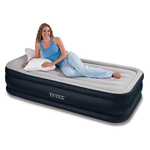 3090556299321 - INTEX DELUXE PILLOW REST RAISED AIRBED WITH SOFT FLOCKED TOP FOR COMFORT, BUILT-IN PILLOW AND ELECTRIC PUMP, TWIN, BED HEIGHT 16.75