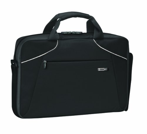 0030918007464 - SOLO VECTOR COLLECTION LAPTOP SLIM BRIEF CASE HOLDS NOTEBOOK COMPUTER UP TO 16 INCHES, BLACK WITH WHITE ACCENTS, VTR371-4/28