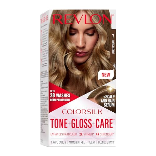 0309970247676 - REVLON COLORSILK TONE + GLOSS + CARE HAIR COLOR, HAIR DYE WITH LEAVE IN SCALP AND HAIR SERUM, 2X SHINIER, 4X STRONGER, 7 DARK BLONDE, PACK OF 1