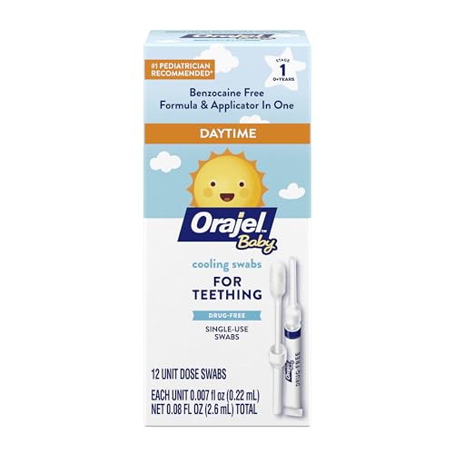 0310310400002 - ORAJEL BABY DAYTIME COOLING SWABS FOR TEETHING, DRUG-FREE, 1 PEDIATRICIAN RECOMMENDED BRAND FOR TEETHING*, 12 SWABS (PACKING MAY VARY)