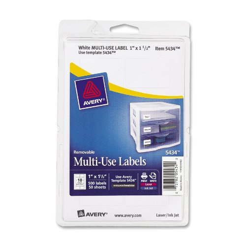 0031111208399 - AVERY SELF-ADHESIVE REMOVABLE LABELS, 1 X 1.5 INCHES, WHITE, 500 PER PACK