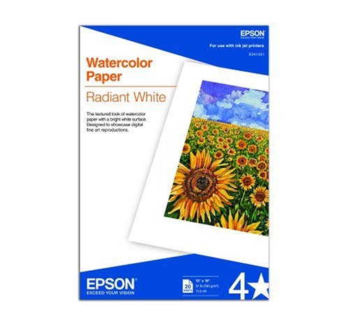 0031111533583 - EPSON WATERCOLOR PAPER RADIANT, WHITE, 13 X 19 INCHES, 20 SHEETS (S041351)
