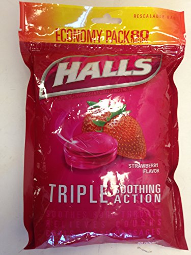 0312546001848 - HALLS COUGH DROPS SUPPRESSANT ORAL ANESTHETIC - STRAWBERRY 80 COUNT MENTHOL