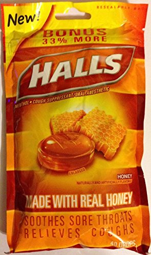 0312546002272 - HALLS COUGH DROPS - HONEY FLAVORED - MADE WITH REAL HONEY - BONUS SIZE: 40 COUNT