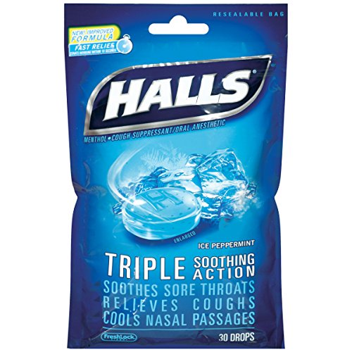 0312546051188 - HALLS DROPS, ICE PEPPERMINT, 30-COUNT DROPS (PACK OF 12)