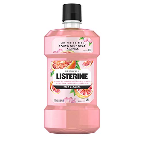 0312547115650 - LISTERINE ZERO ALCOHOL MOUTHWASH, ORAL RINSE KILLS UP TO 99% OF BAD BREATH GERMS, LIMITED EDITION GRAPEFRUIT ROSE FLAVOR, 500 ML